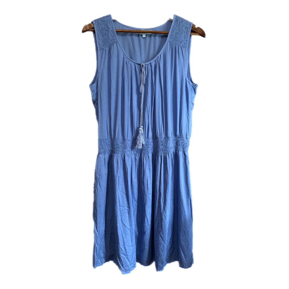 Samson Smocked Waist Mini Dress Womens Medium Blue Excellent Boho Tassel Viscose